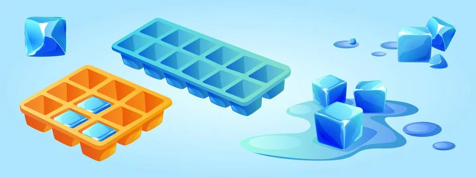 Ice cube trays set isolated on blue background 库存插图