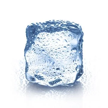 Ice cube with water drops close-up isolated on a white background Stock Photos