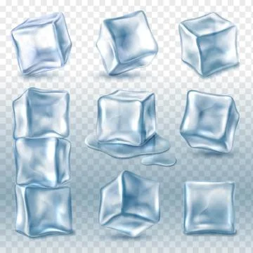 Ice cubes. 3d ice piece various angles collection, transparent frozen clear Illustrazione stock