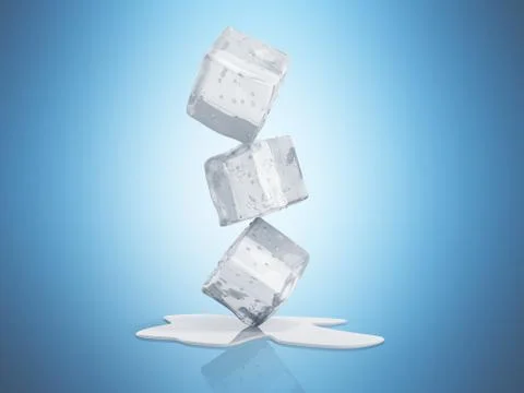 Ice cubes 3d render on blue background Stock Illustration
