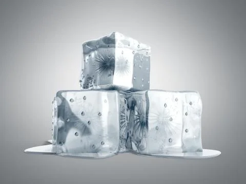 Ice cubes 3d render on grey background イラスト素材