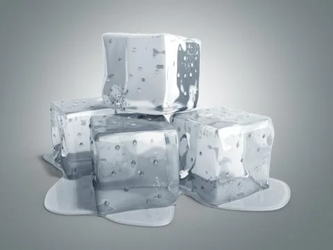 Ice cubes 3d render on grey background Stock Illustration