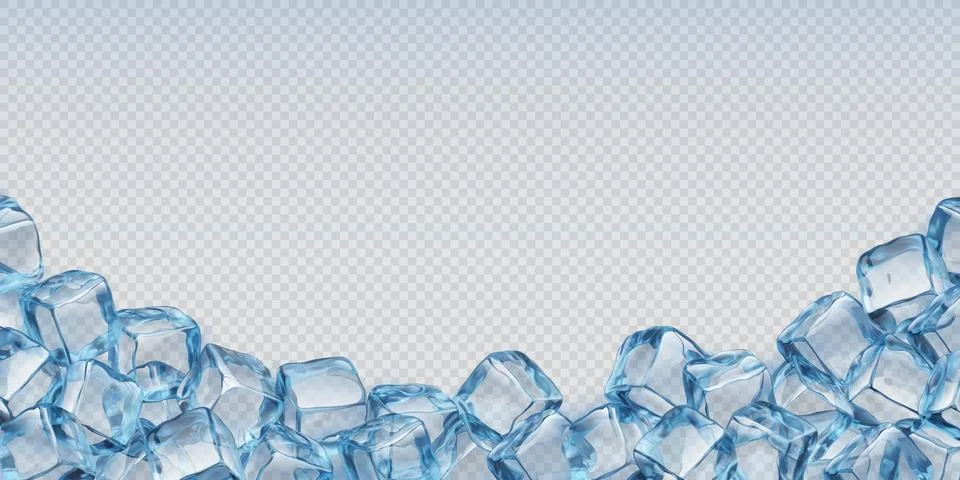Ice cubes and crystals background, 3d vector frame Stock Illustration