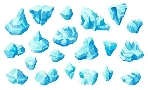 Ice cubes and crystals, blue ice blocks game asset Stock Illustration