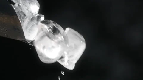 Ice cubes are falling from bartender's ice scoop in slow motion on the black Stock Footage 163091879