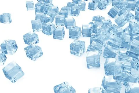 Ice cubes background, pile of blue ice cubes. 3d rendering Stock Illustration