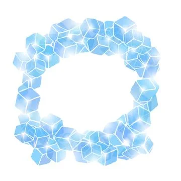 Ice Cubes for Drink on White Background. Blue Solid Crystal Set. Blue Cold Frame Stock Illustration