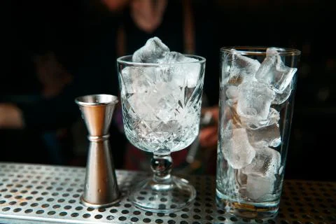 Ice cubes in an empty glass. Stock Photos