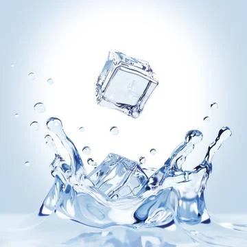 Ice cubes fall into the water Stock Illustration