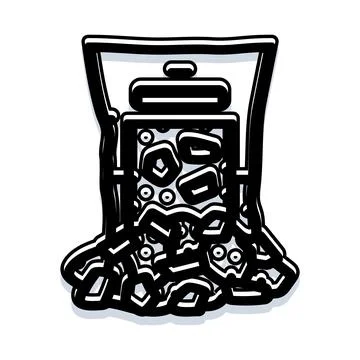 Ice cubes falling from bag for chilling drinks Stock Illustration