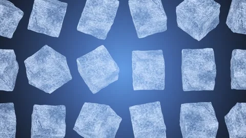 Ice Cubes Falling on a Blue Background. Ice Cubes Rain. 4K Stock Footage 280544424