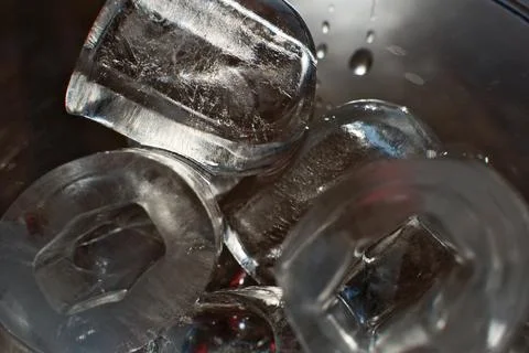 Ice cubes in a glass. Close up. Selective focus. Fotos Stock