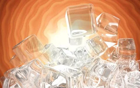 Ice cubes isolated on orange red background 3d illustration イラスト素材