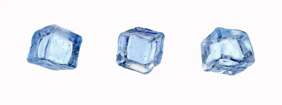 Ice cubes isolated on a white background. Set of ice cubes. 3d render Stock Illustration