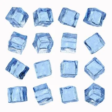 Ice cubes isolated on a white background. Set of ice cubes. Stock Illustration