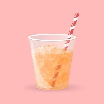 Ice cubes in orange drink with bubbles and straw Stock Illustration