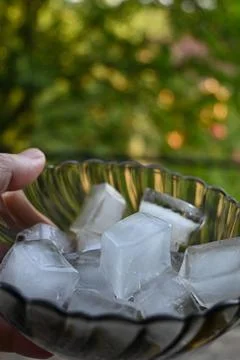 Ice Cubes on Plate Close-Up, Cooling and Summer Heat Relief Concept Фото