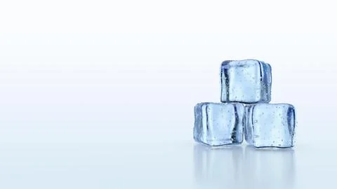 Ice cubes with reflections isolated on white background. 3d render Stock Illustration