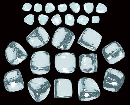 Ice cubes set on black background.3D rendered illustration. Illustrazione stock