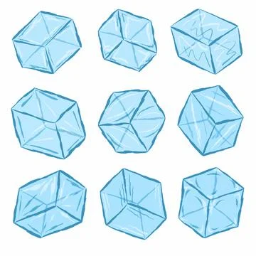Ice cubes set vector illustration. Cartoon isolated transparent frozen water Illustrazione stock