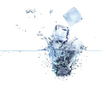 Ice cubes splash into water Stock Illustration