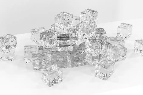 Ice cubes stacked each other with white background, 3d rendering. Illustrazione stock