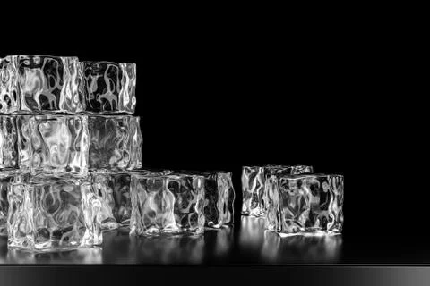 Ice cubes stacked each other with black background, 3d rendering. イラスト素材