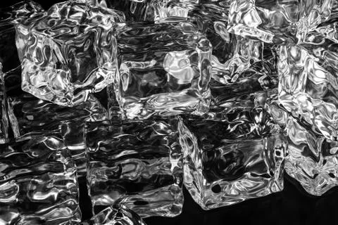 Ice cubes stacked each other with black background, 3d rendering. Stock Illustration