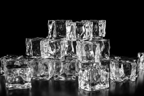 Ice cubes stacked each other with black background, 3d rendering. Stock Illustration