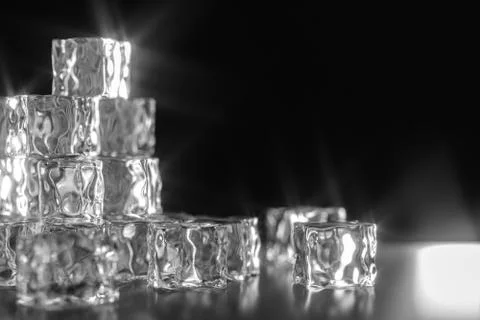 Ice cubes stacked each other with black background, 3d rendering. イラスト素材