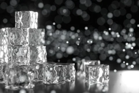 Ice cubes stacked each other with black background, 3d rendering. 스톡 일러스트