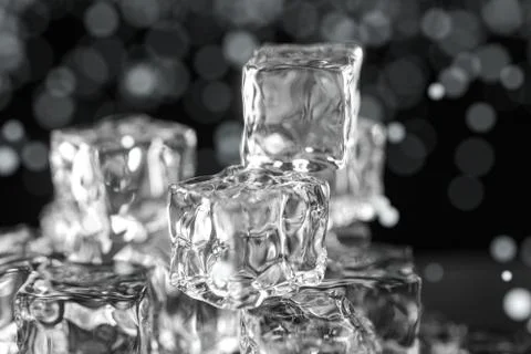 Ice cubes stacked each other with black background, 3d rendering. Stock Illustration
