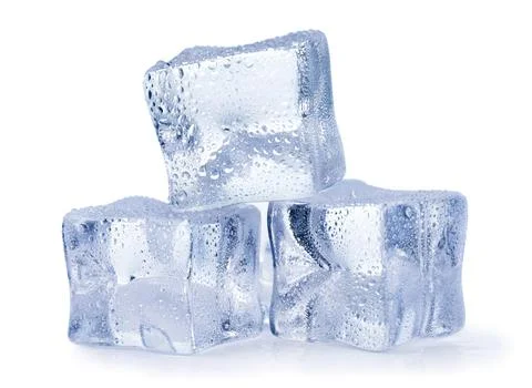 Ice cubes with water drops on a white background. Isolated Stock Photos