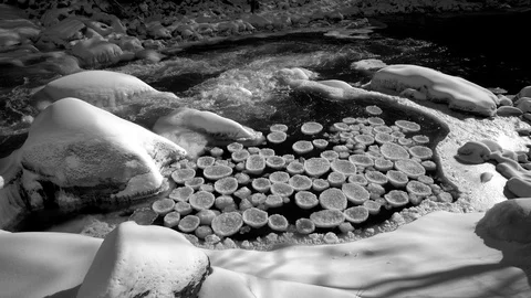 Ice Disks in river Stock Footage 102731176