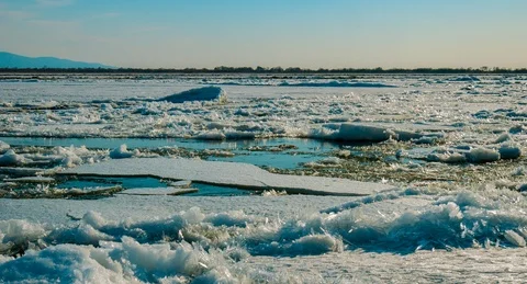Ice drift on the Amur river 6 Stock Footage 108376322