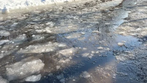Ice drift, ice floes float on the river in early spring, the river is opened Stock Footage 234324971