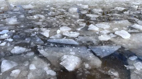 Ice drift, ice floes float on the river in early spring, the river is opened Stock Footage 234325267