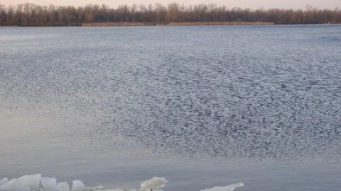  Ice drift of ice floes on rivers and lakes under the influence of current or wi Stock Footage 231625943