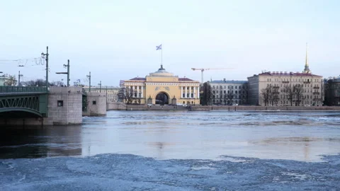 Ice drift on Neva river in Saint Petersburg, Russia. Time lapse Stock Footage 88236684