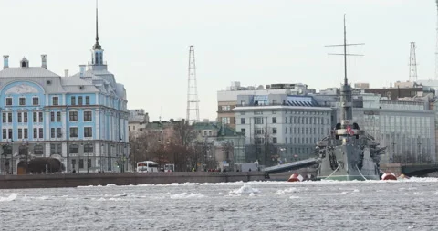 Ice drift on Neva river in Saint Petersburg, Russia Stock Footage 88236864