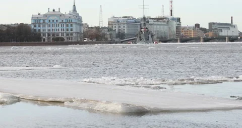 Ice drift on Neva river in Saint Petersburg, Russia Stock-Footage 88257515