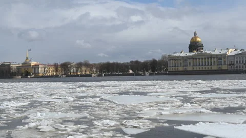 Ice drift on Neva river in Saint Petersburg, Russia Stock Footage 300277840