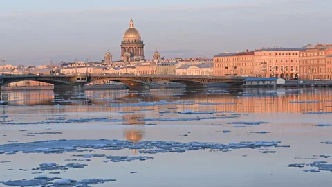 Ice drift on Neva river in Saint Petersburg, Russia Stock Footage 300277880