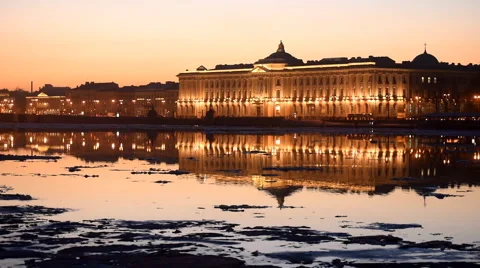Ice drift on Neva river in St. Petersburg, Russia Stock Footage 48397802