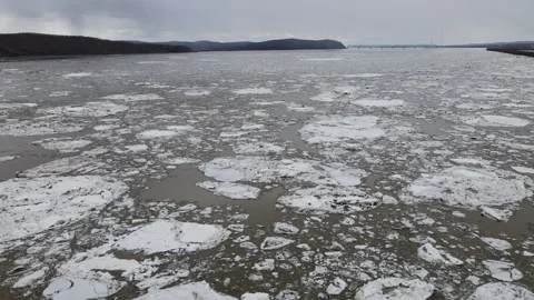 Ice Drift Occurs on the River Stock Footage 194345244