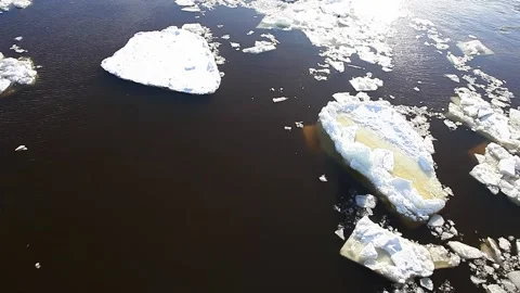 Ice drift on river, broken ice floes Stock Footage 218382905