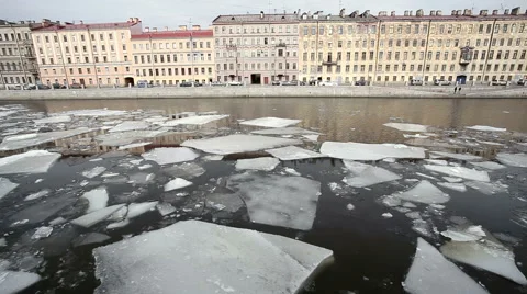 Ice drift on the river Fontanka Stock Footage 61792817