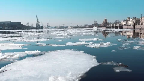 Ice Drift On The River Video stock 242384786
