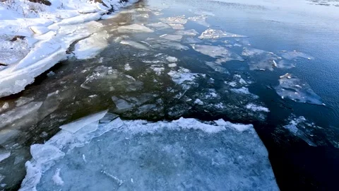 Ice drift on river Stock Footage 306548231