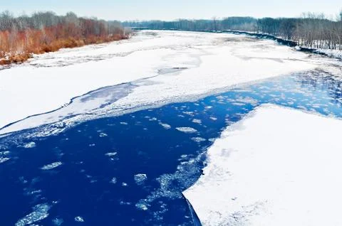 Ice drift on the river Stock Photos